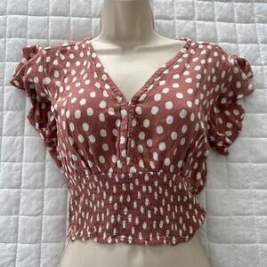 Abercrombie & Fitch Crop Top Small Brown Polka Dot Smocked Dainty Coquette